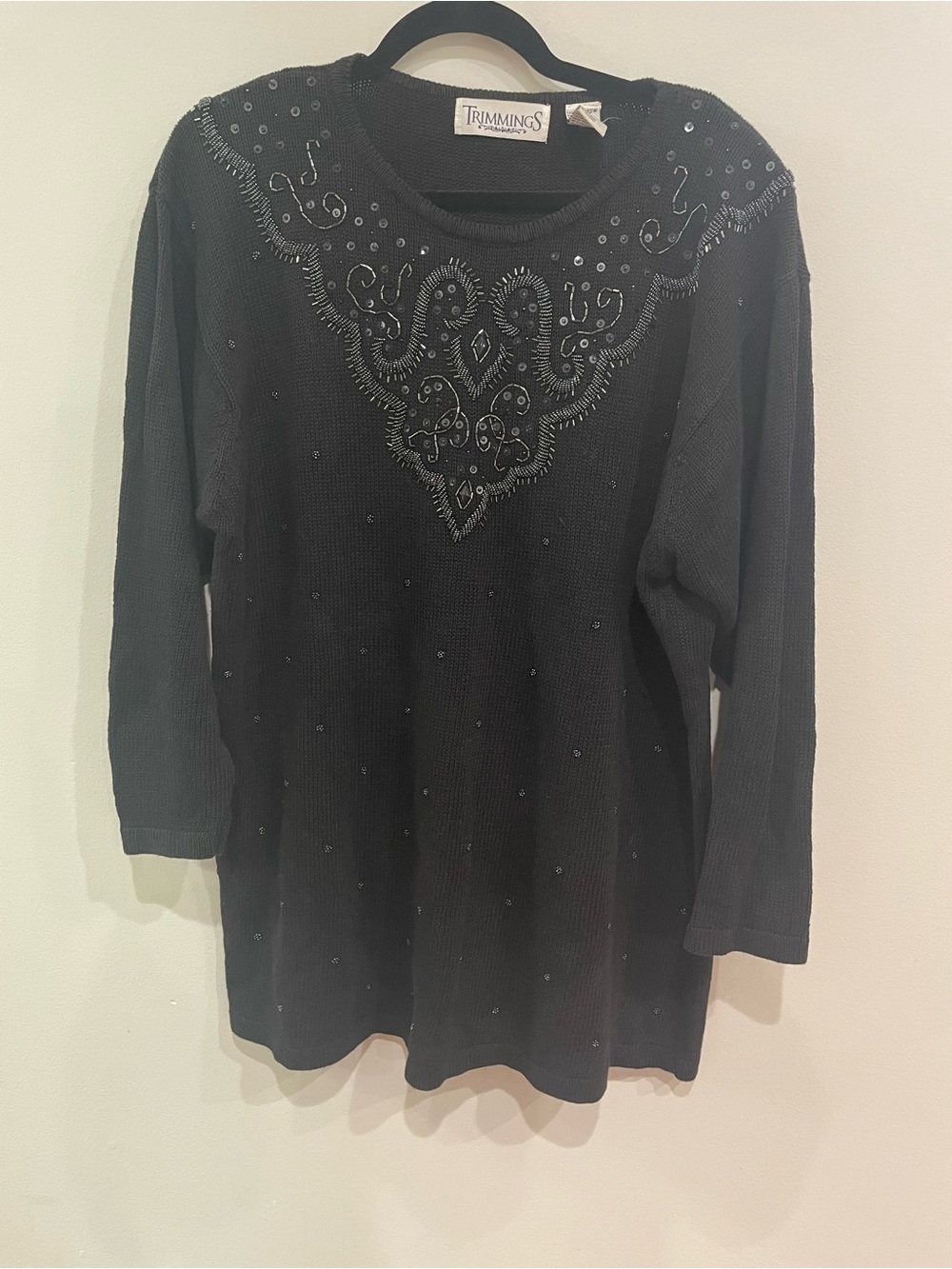 Trimmings womens sweater black reinstone womens long sleeve blouse Size 18W